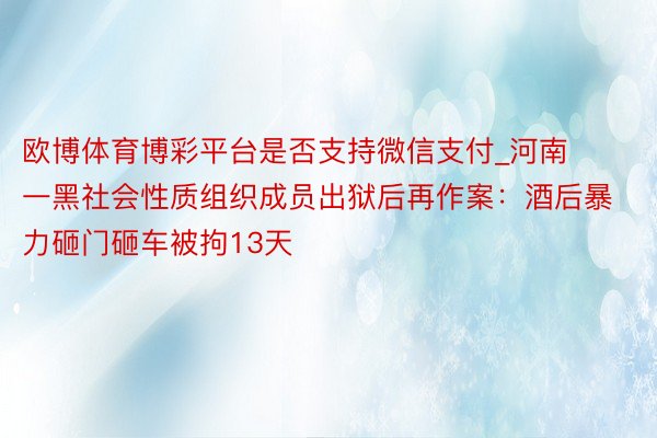 欧博体育博彩平台是否支持微信支付_河南一黑社会性质组织成员出狱后再作案：酒后暴力砸门砸车被拘13天